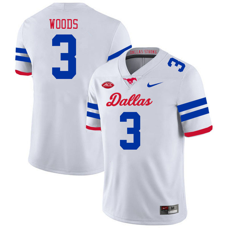 SMU Mustangs #3 Charles Woods College Football Jerseys Stitched Sale-Alternate White